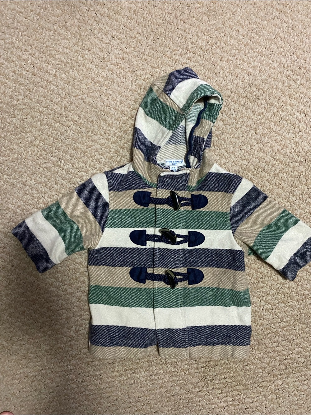Steve & Barry’s baby boy or girl Striped Hooded Toggle Jacket / pea coat. NWOT